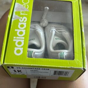 Adidas Baby White and Green Crib Shoes